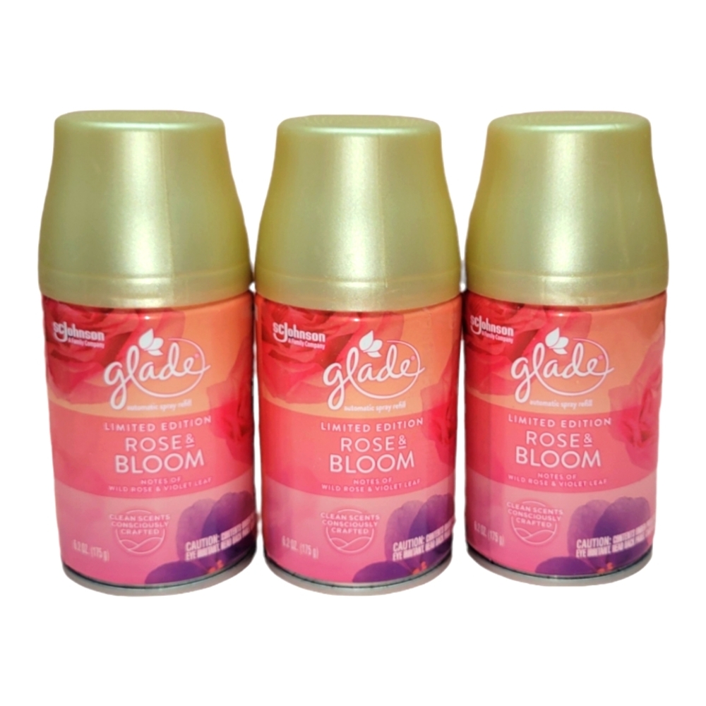 3 X Glade Automatic Spray Refills Air Freshener ROSE & BLOOM Limited Edition
